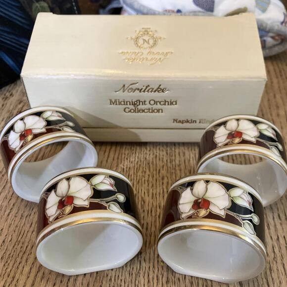 Vintage Noritake Ivory China MIDNIGHT ORCHID Collection NAPKIN RINGS Set NEW - Picture 1 of 9